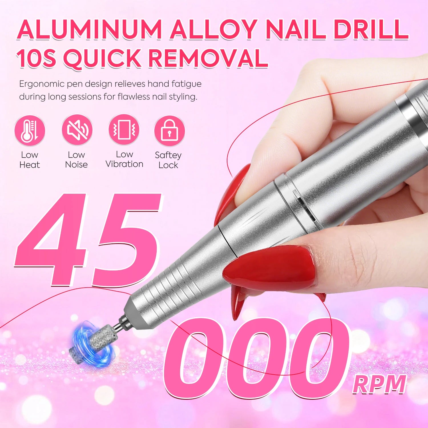 Electric Nail Drill File Professional 45000 RPM Rechargeable Nail Drill Machine Kit With Low Noise Nails Drill For Nail Art Tool