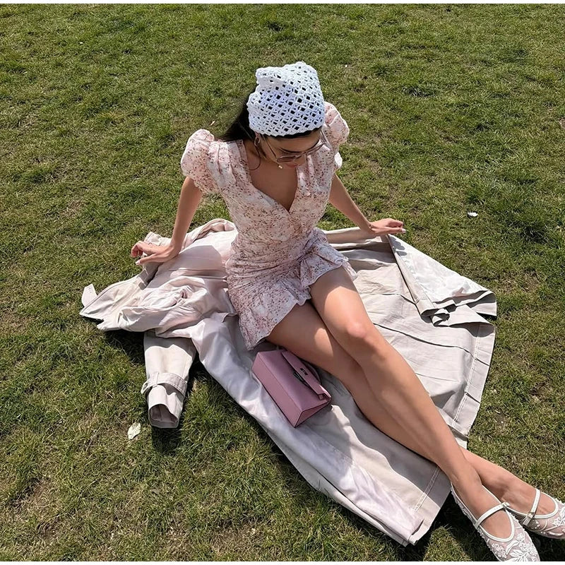 Floral Print Halter Neck Tiered Ruffle Dress Waist Cinched V Neck 2026 Summer Causal Women Vacation Irregular Layered Vestido