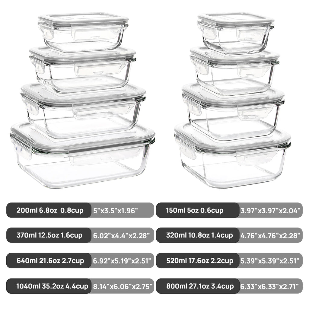 Glass Lunch Box Food Storage Containers, Meal Prep , Airtight Bento Boxes, for Microwave, Oven, Freezer and Dishwasher, BPA Free