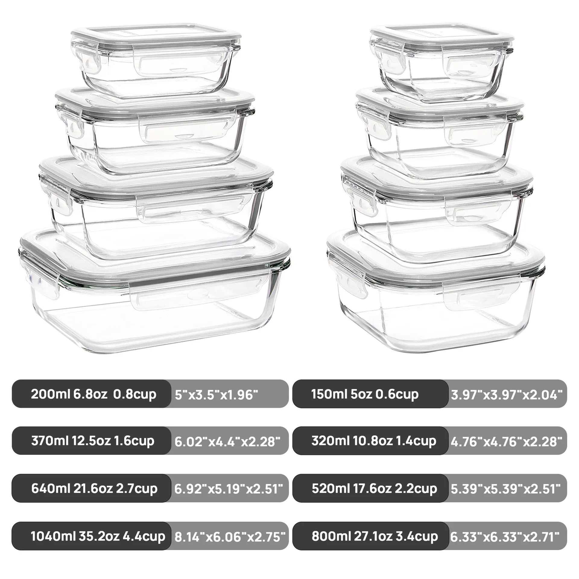 Glass Lunch Box Food Storage Containers, Meal Prep , Airtight Bento Boxes, for Microwave, Oven, Freezer and Dishwasher, BPA Free