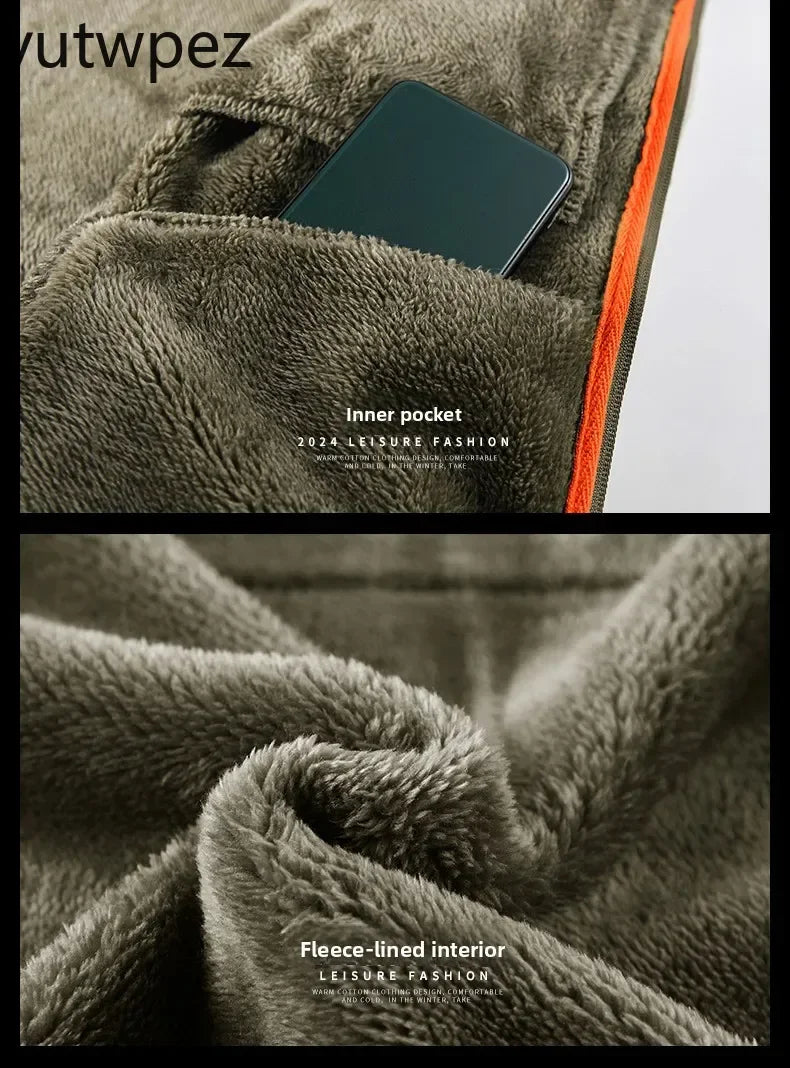 Winter Warm Fleece Jacket Men Climbing Double Thickened Pocket Jacket Outdoor High Collar Windproof Ski Sweatshirt Coat Man Snow