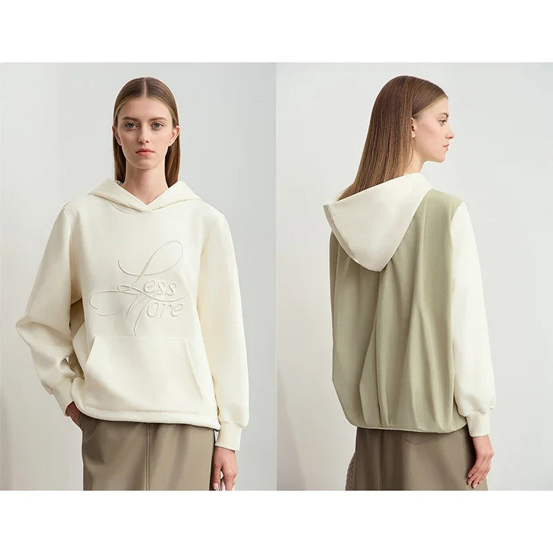 Amii 2024 Winter Clothes Women Long-sleeved Color Matching Embroidery Pocket Fleece Hooded Sweater Loose Casual Tops 12444202