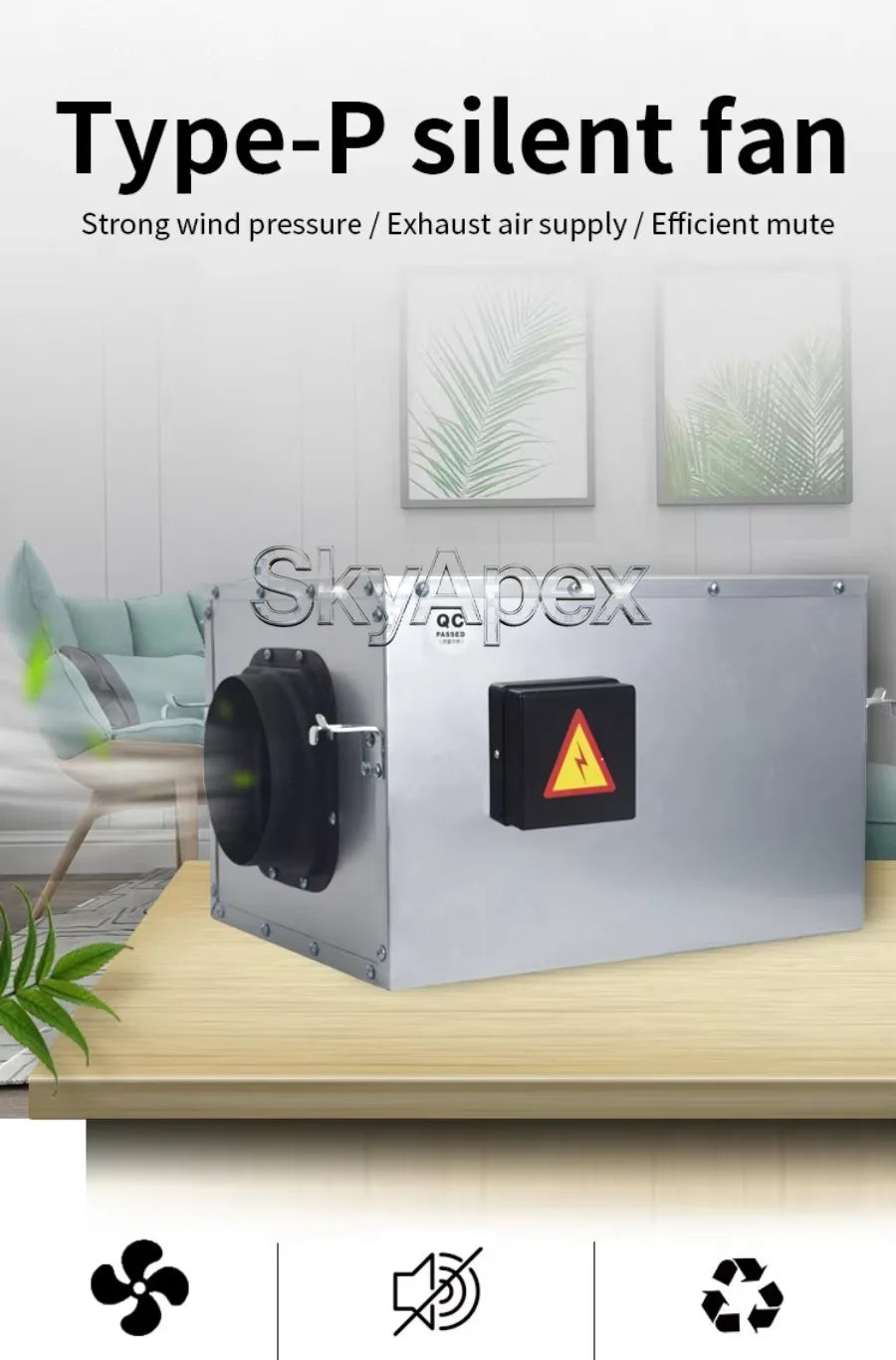 Industrial Quiet Strong Wind Exhaust Fan Sealed Wiring Box Safe Ventilation Device For Mall Office Building Air Circulation