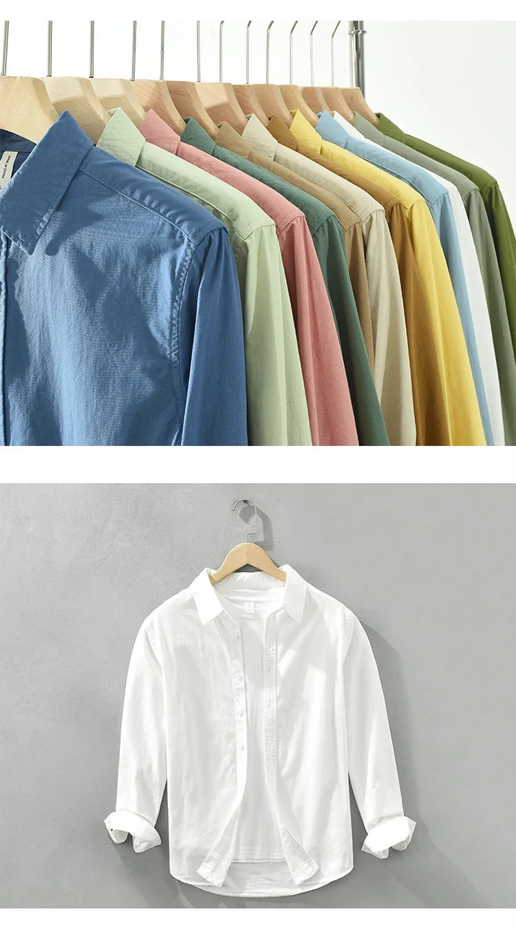 Men's Long-Sleeved Casual Shirt, Artistic Fresh Cotton Lapel Loose Shirt, Outdoor Camping Thin Coat, Cardigan Top