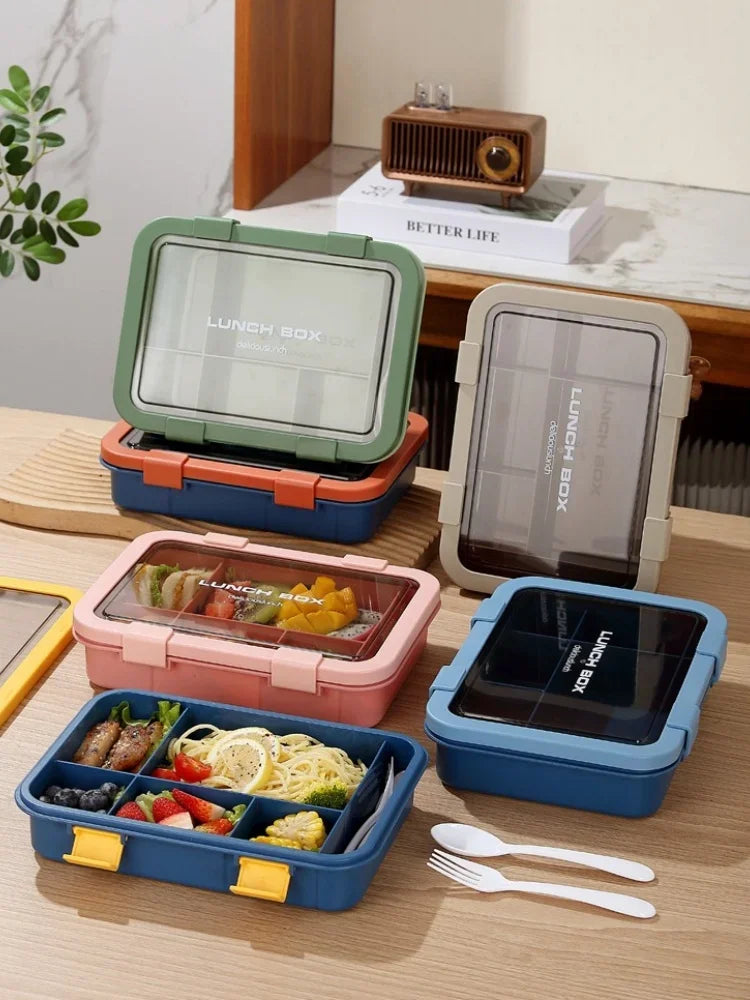 1500ML Bento Box Portable Lunch Box Kids Students Office Lunch Box with Spoon Fork Leakproof Microwavable Food Storage Container