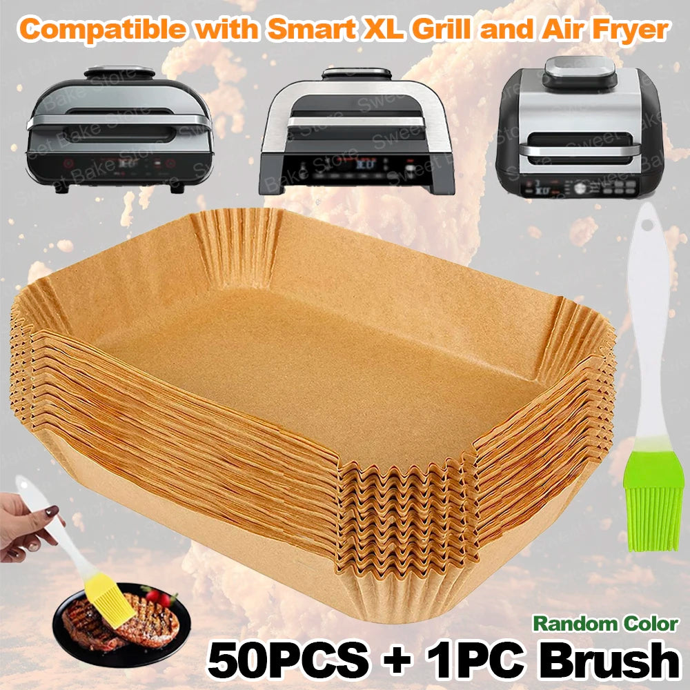 Air Fryer Liners Rectangular Disposable Parchment Paper for Ninja FG551 6-in-1 Grill Air Fryer Baking Accessories for Ninja XL