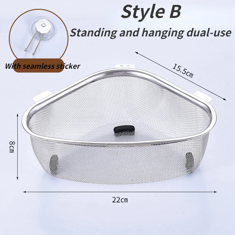 Kitchen Sink Drain Basket Stainless Steel Triangle Food Vegetables Peel Egg Filter Storage Organizer Kitchen Shelf Rack Drainier