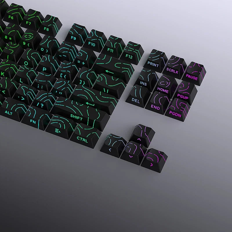97 Keys White Contour Lines PBT Double Shot Keycaps Sidelit Light Backlit Translucent Cherry Profile for MX Mechanical Keyboards