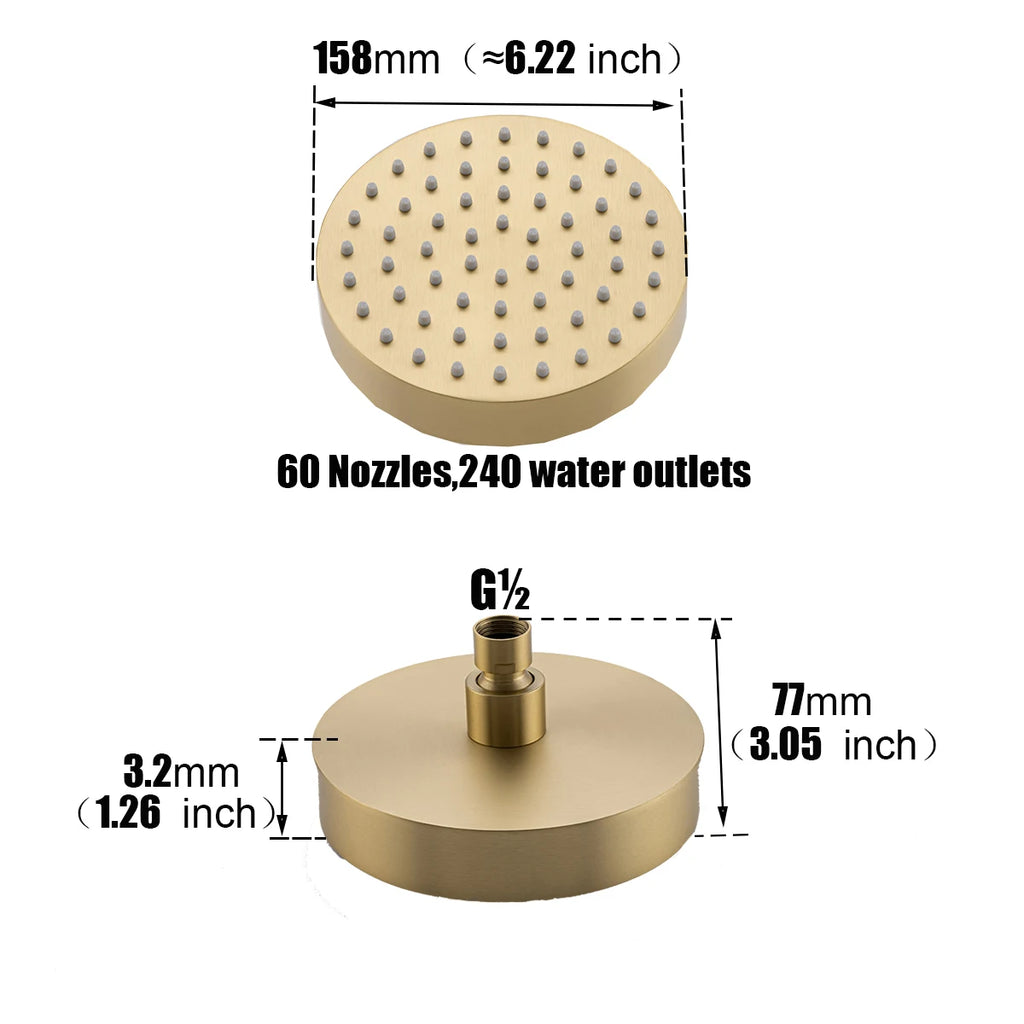 6 Inch Shower Head High Pressure Magic Rainfall  With 360 Adjustable Swivel Ball Joint with Filter Solid Stainless Steel.