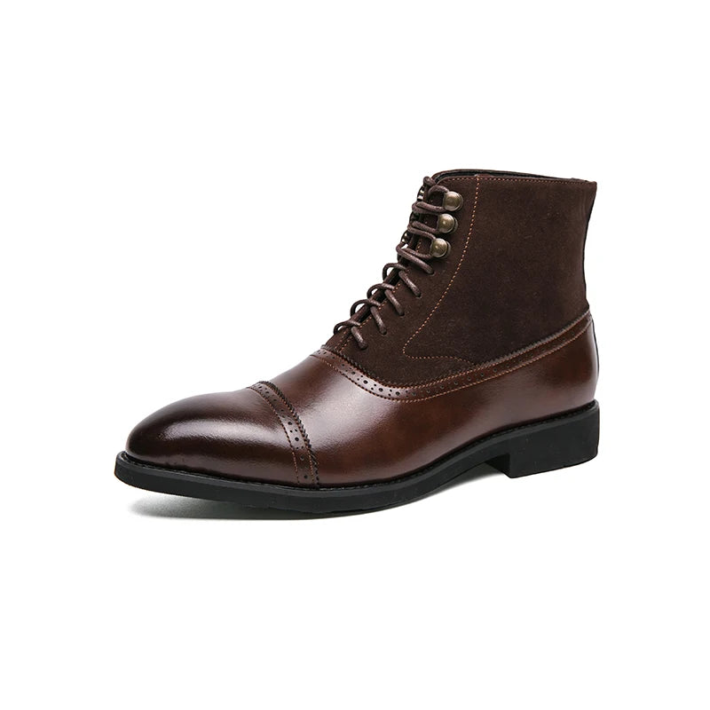 Men Short Boots Brown Bullock Flock Lace-up Square Toe Handmade Business Ankle Shoes for Men with  Zapatos Hombre