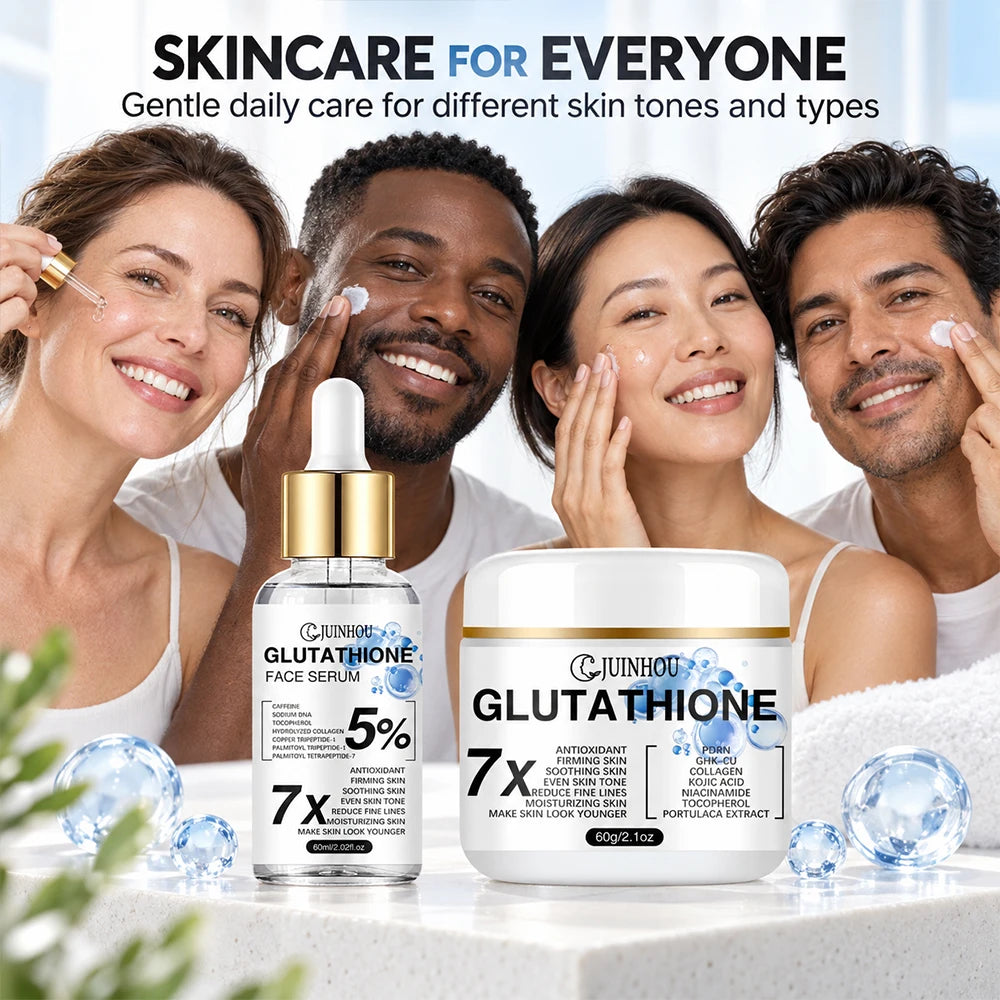 JUINHOU Glutathione Facial Cream Serum Set Antioxidant Brightening Even Skin Tone Moisturizing Suitable For Daily Facial Care