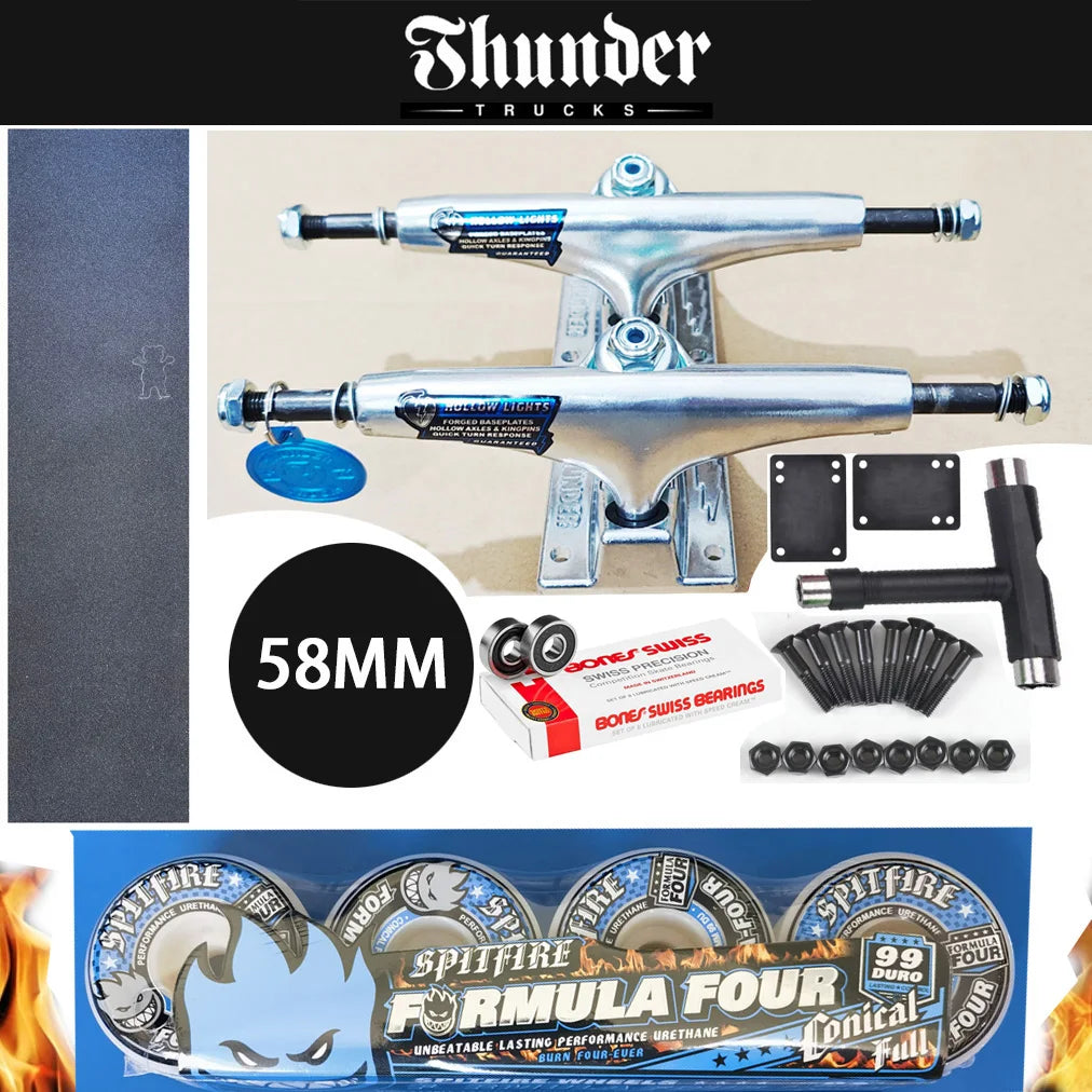 THUNDER Skateboard Trucks 147 Size for 8 Inch Decks, Plus Pro Chrome Steel BNS Bearings Grip Tape Skateboards and SF Wheels