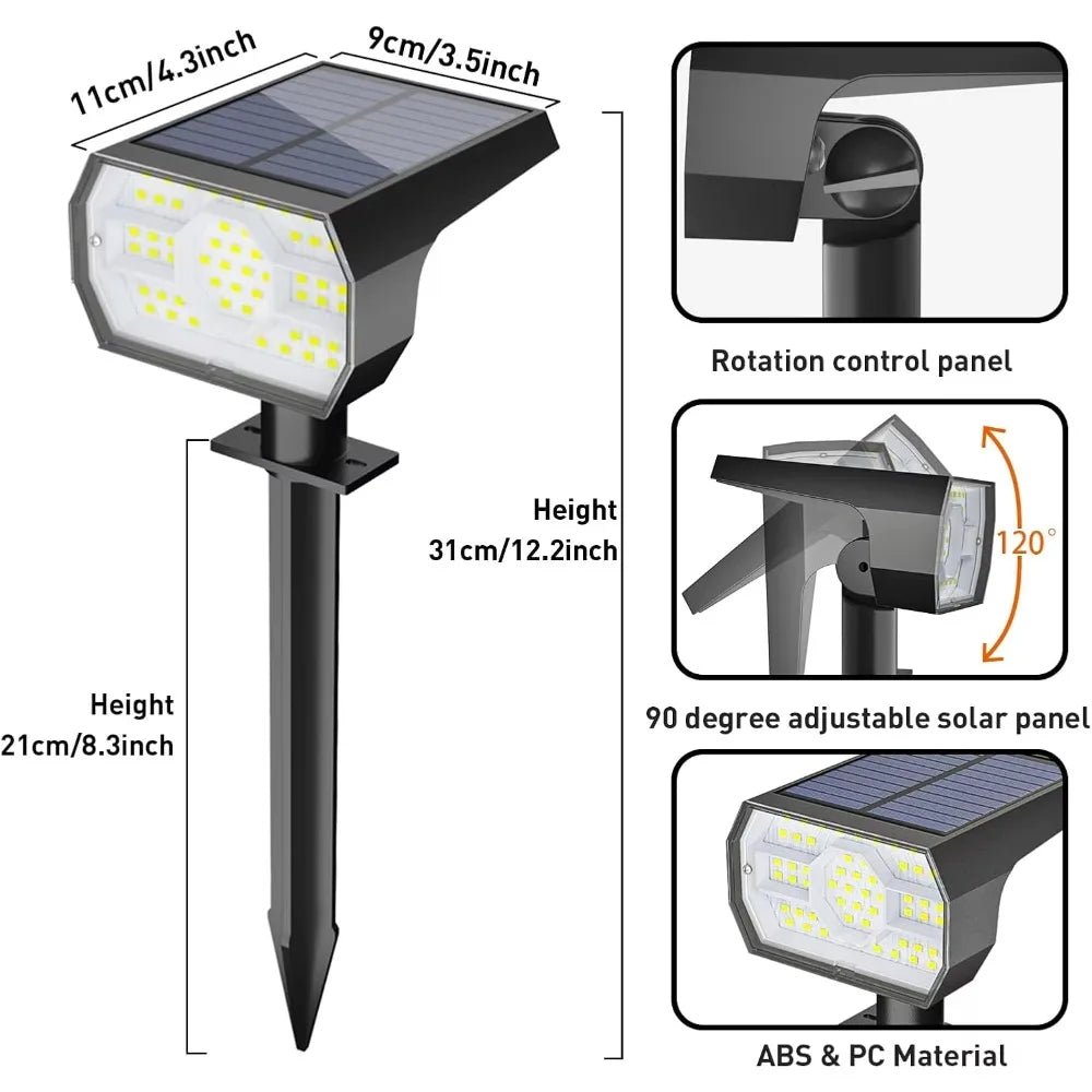 ‌Solar Lights Outdoor, IP68 Waterproof, 56 LEDs, 3 Modes, Solar Powered Garden/Yard Spotlights ﻿