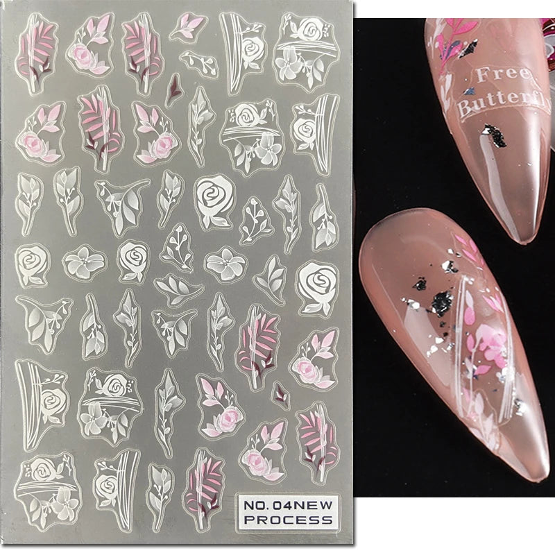 3d Nail Art Ultrathin Decals Blue Pink Blossom Florals Flowers Leaves Nail Stickers Decoration For Nail Tips Beauty