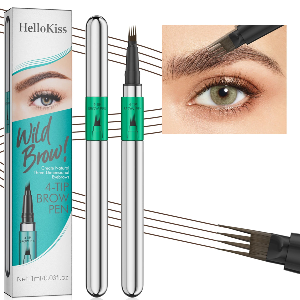 4-Tip Eyebrow Pen, 4 Heads Design, Wild Brow, Long Lasting, Smudge Proof, Waterproof Sweat Resistant Anti-transfer Cosmetic