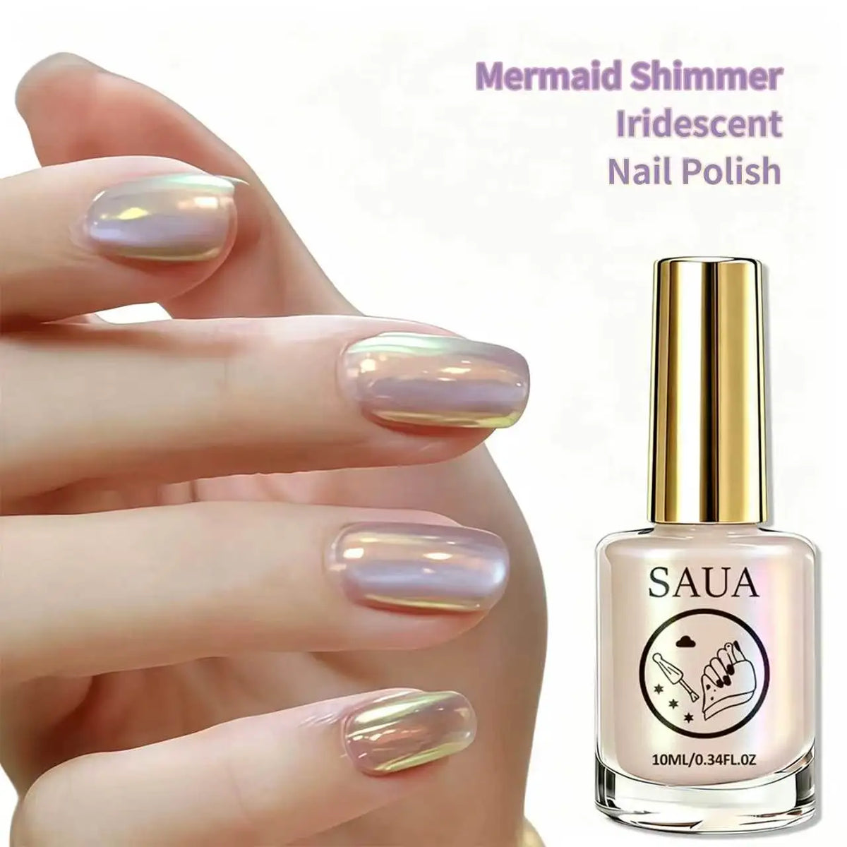 Colorful Aurora Polarized Nude Nail Polish 10ML, Gentle Versatile Color, Easy Application, Quick Dry, Glossy Transparent