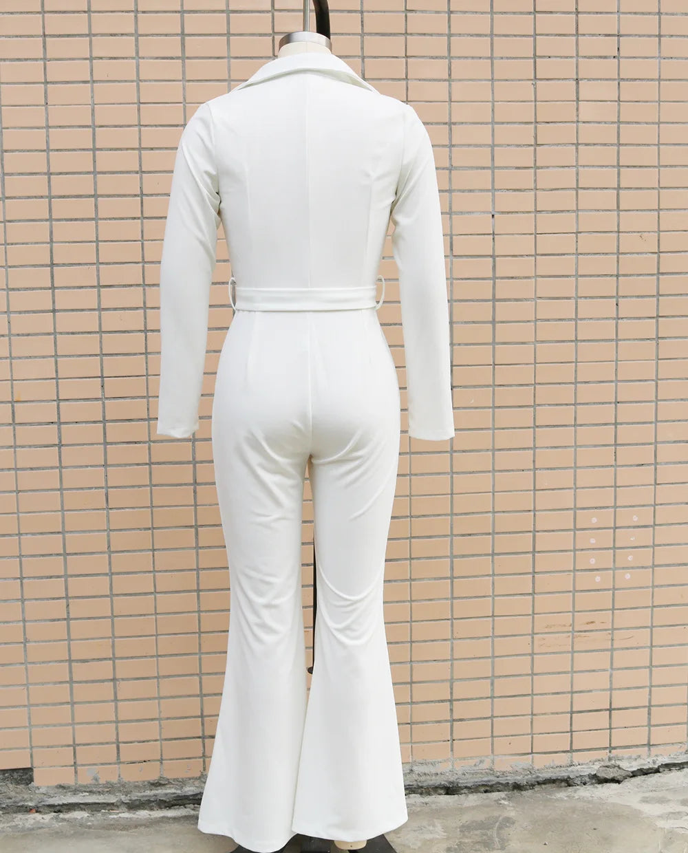 Women's Autumn Winter Elegant Turn Collar Long-Sleeve Shirt Jumpsuit Rompers