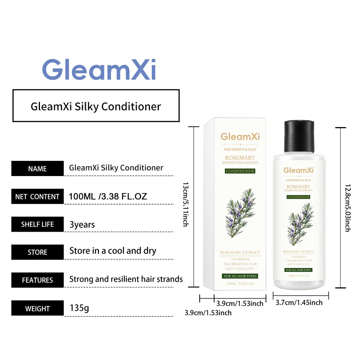 GleamXi Rosemary Hair Hydrolyzed Keratin Conditioner Anti Frizz Repair Split Ends Nourish Dry Damage Hair Smoothing Conditioner