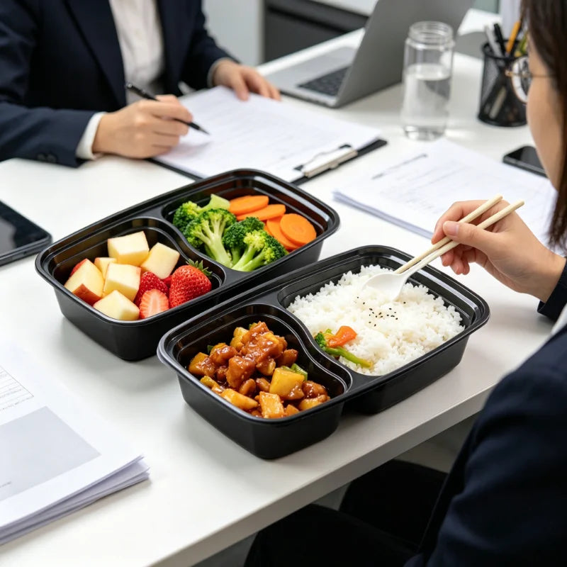 5/10PCS Black Two Compartment Food Lunch Box Fast Food Fruit American Square Box Two Compartments Picnic Graduation Season