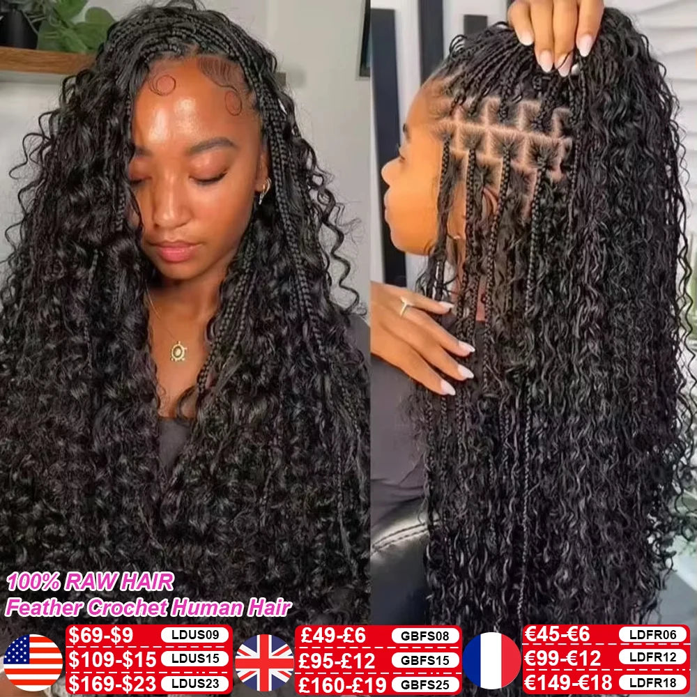 300gPre-divided Bulk Hair for Braiding Deep Wave Crochet Human Hair Knotless Miracle Knots Hair Extensions Boho Braids Invisible