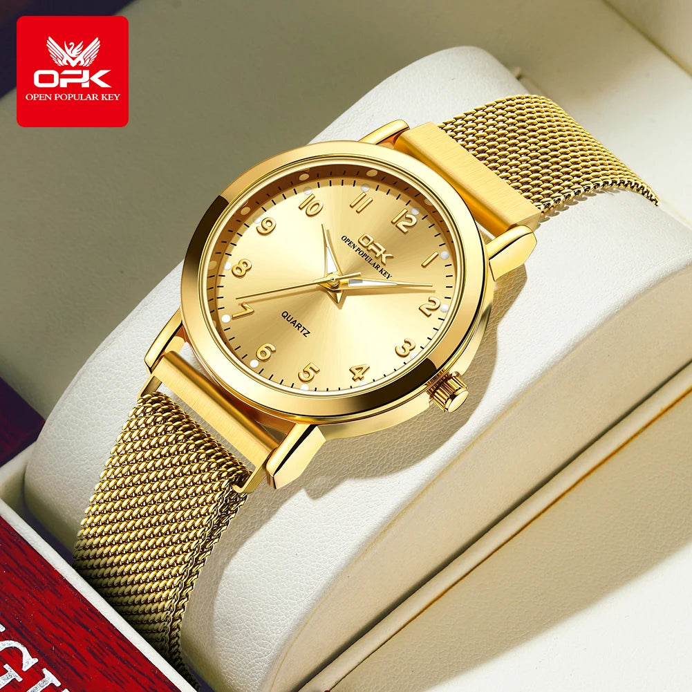 OPK 8115 Women Watch Fashion Business Simple Stainless Steel Mesh Belt Waterproof Luminous Women Watch Elegant Dress Women Watch