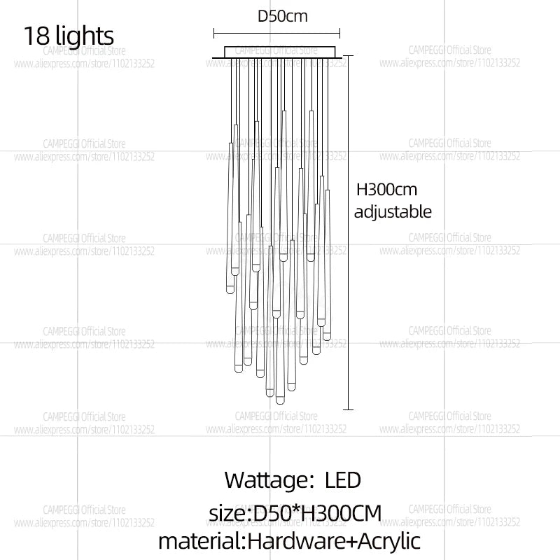Modern LED Living Room Long Pendent Lamp Attic Light Indoor Lighting Villa Staircase Chandelier Dining Room Ceiling Lamp