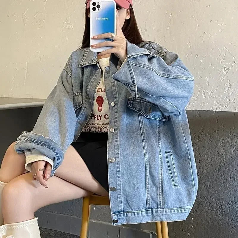 Denim Jacket Women 2025 Spring and Autumn New Style Lazy Style Harajuku Design Loose Versatile Jacket Top for Small People