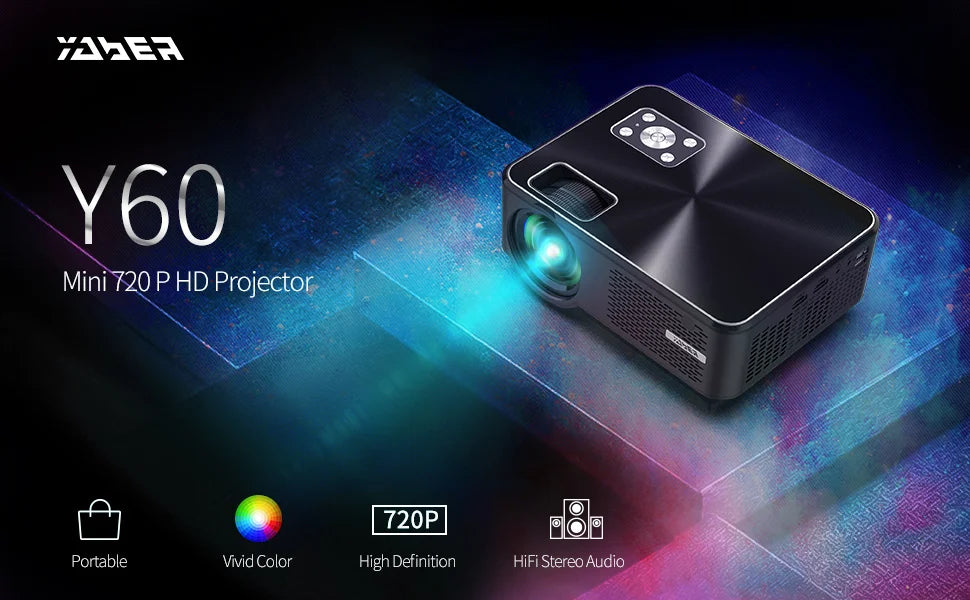 YABER Y60 Portable Projector with 5500 Lux Upgrade Full HD 1080P 200" Display Supported, LCD LED Home Projector