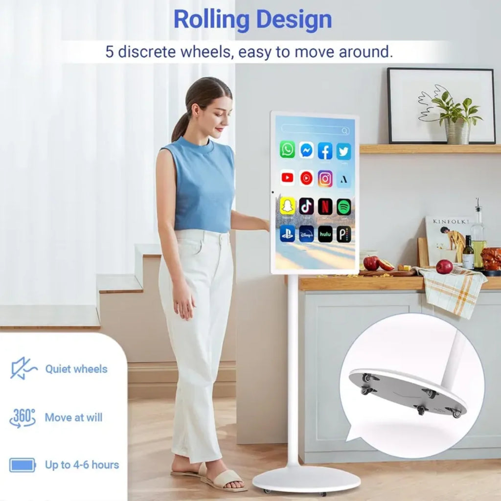 32 Inch Rollable Floor Standing Smart TV Touch Screen Live Streaming Display Built In Projector For Broadcast Content Creation
