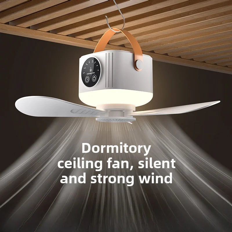 2026 New Portable Rechargeable Ceiling Fan Wireless USB Hanging Fan for Student Dorm Bed Outdoor Camping