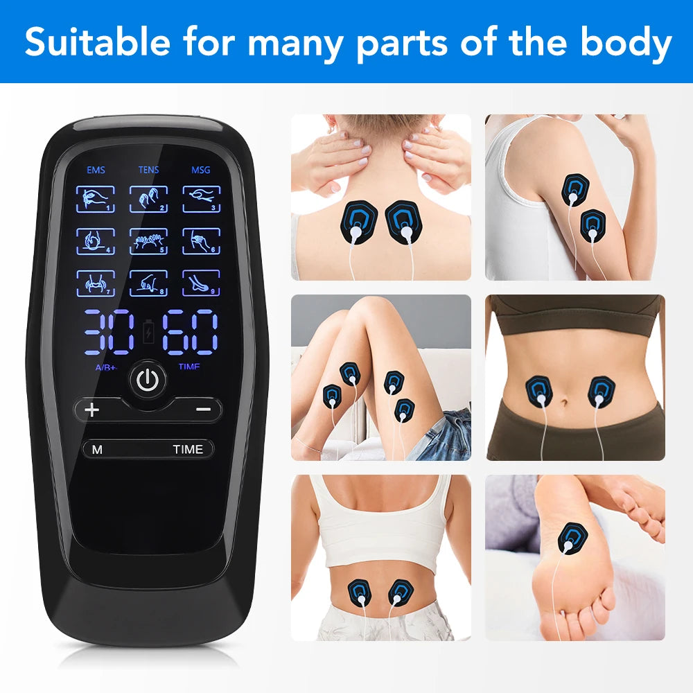 EMS TENS Muscle Stimulator Electric Massager for Full Body 9 Modes 30 Intensity Levels Dual Output Massaging Device Rechargable