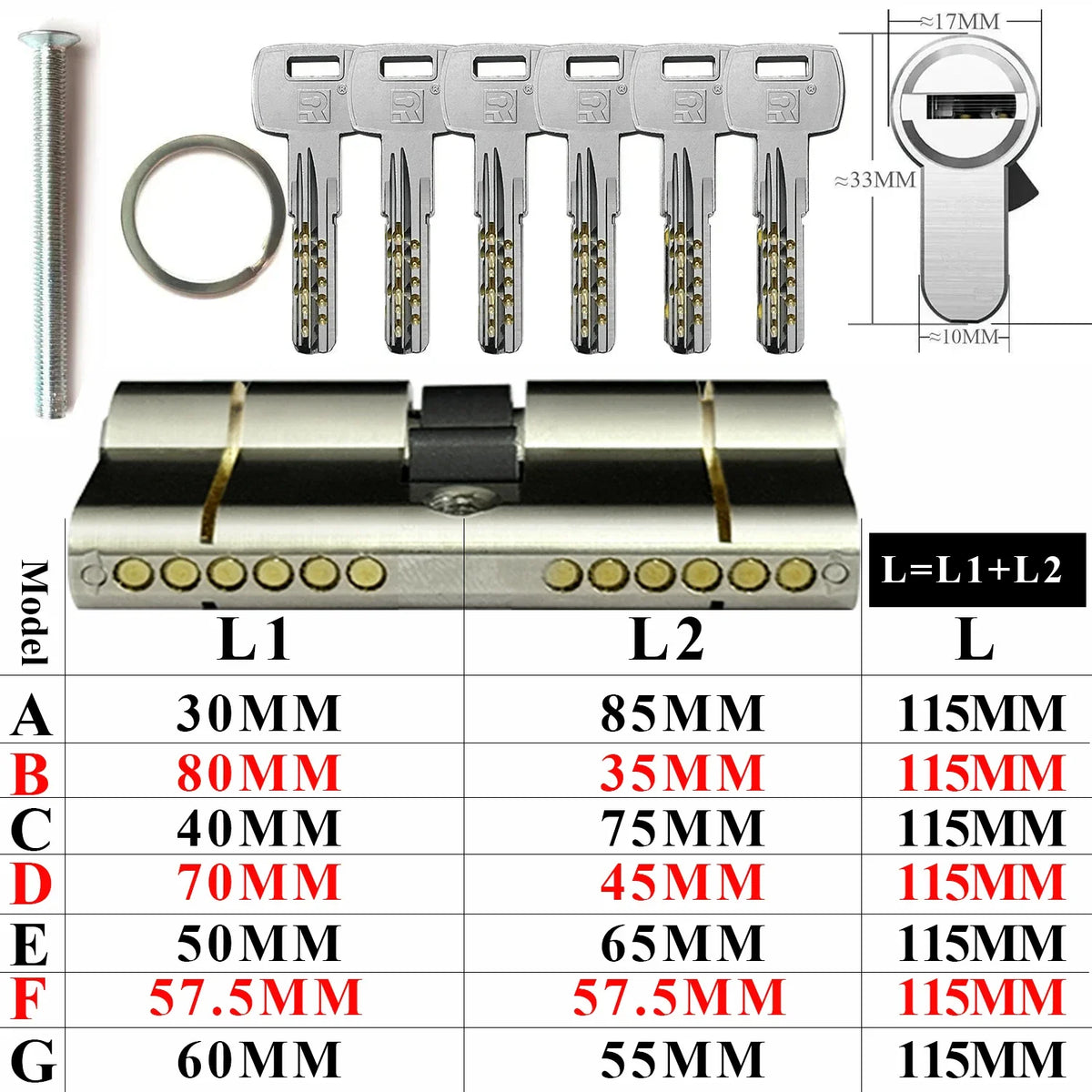 Customize the same key to open all cylinder doors European standard high quality Door lock 11-pin anti-theft lock cylinder