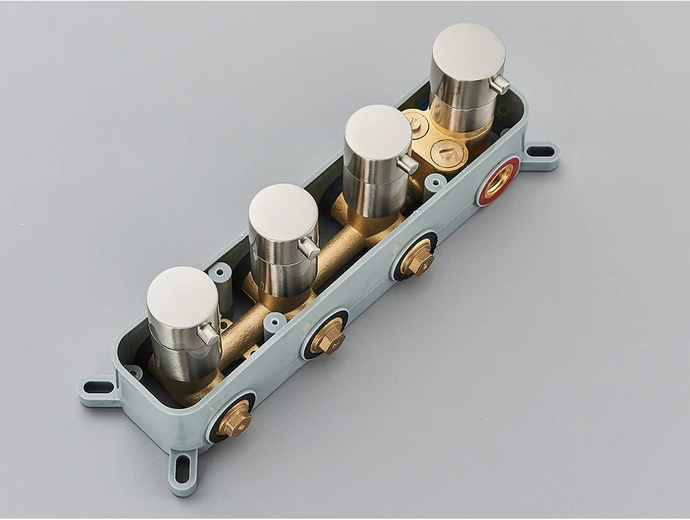 Black Thermostatic Valve 3-4 Outlet Thermostate Shower Diverter Mixer Valve Round Knobs Concealed Mixers Shower Diverter Brass
