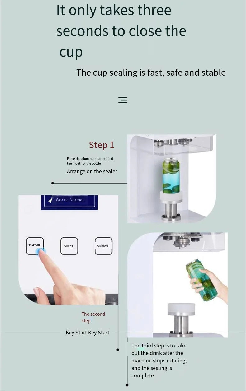 Electric Full Automatic Can Sealing Machine for Food Beverage Cup Seamer Cap Lids Close Sealing for Commercial Use Industrial