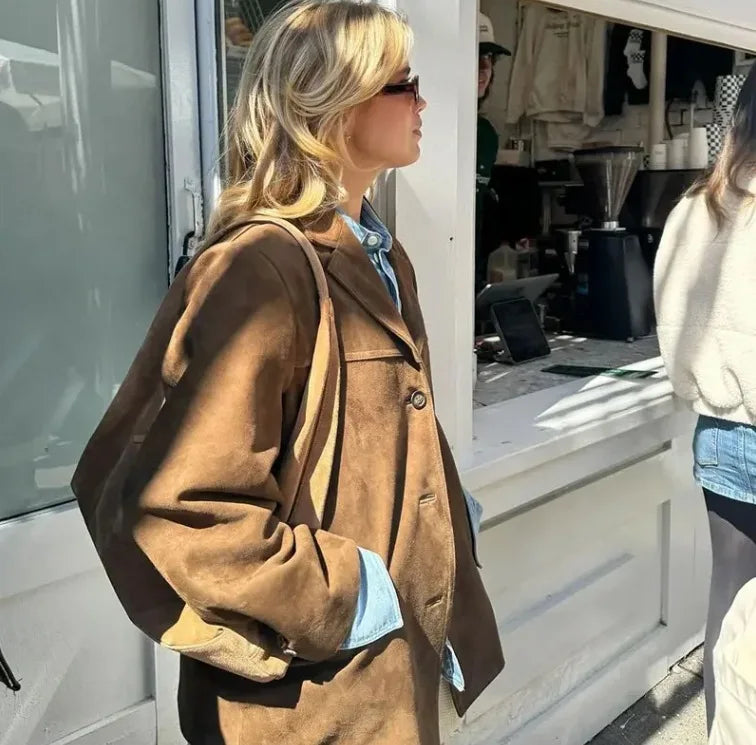 2024 Autumn Winter Women Jacket With Lapel Woman Casual Single Breasted Pocket Long Sleeve Short Coat Street Overcoat
