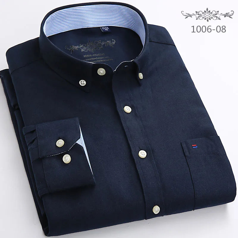 New Cotton Mens Striped Plaid Print Oxford Spinning Casual Long Sleeve Shirt Comfortable Collar Button Slim Male Business Shirts