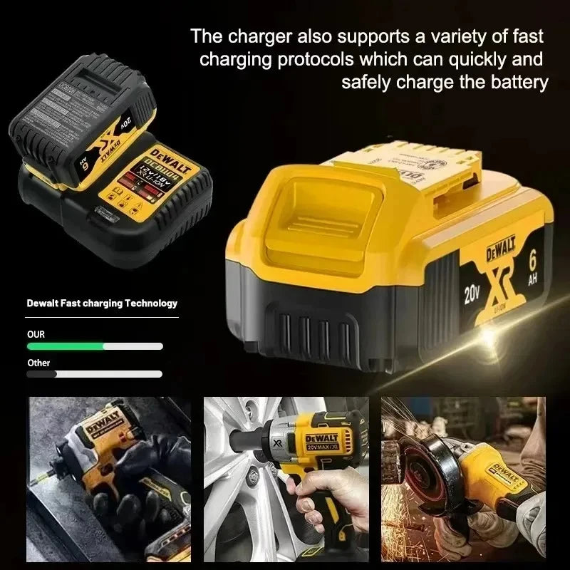 100% DEWALT Original 18V 20V 6.0AH 5Ah, DCB206, DCB205 With Fast Charging, 20V Lithium Battery, Power Tool Battery 20V Dewalt