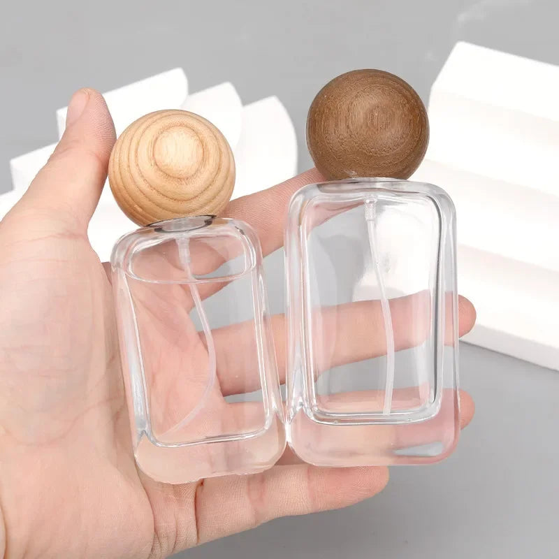 50ML 30ML Empty Clear Glass Spray Bottle Wood/plastic Lid Perfume Bottle Refillable Bottle Dispenser Fine Mist Portable Travel