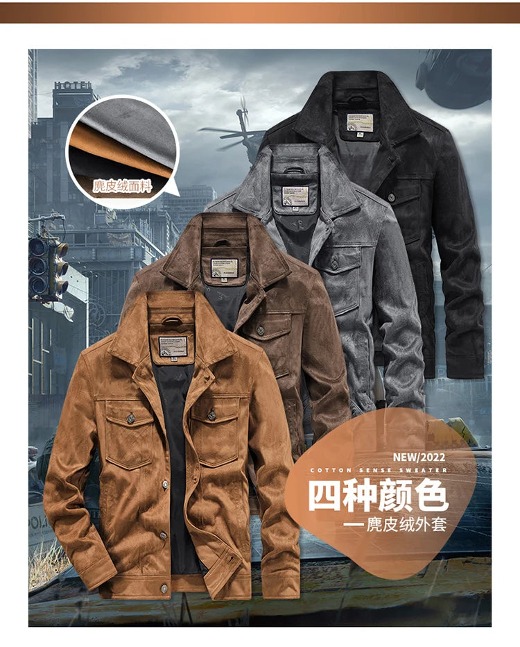 Spring and Autumn Men's Fashion Casual Slim-fit British Style Outdoor Sports Cargo Retro Suede Coat Youth All-match Cargo Jacket