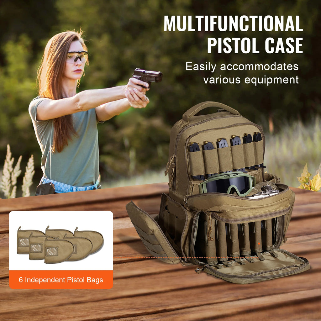SucceBuy Tactical Range Backpack 2/6 Pistols Gun Backpack with Independent Pistol Bags and Magazines Pistol Backpack for Outdoor