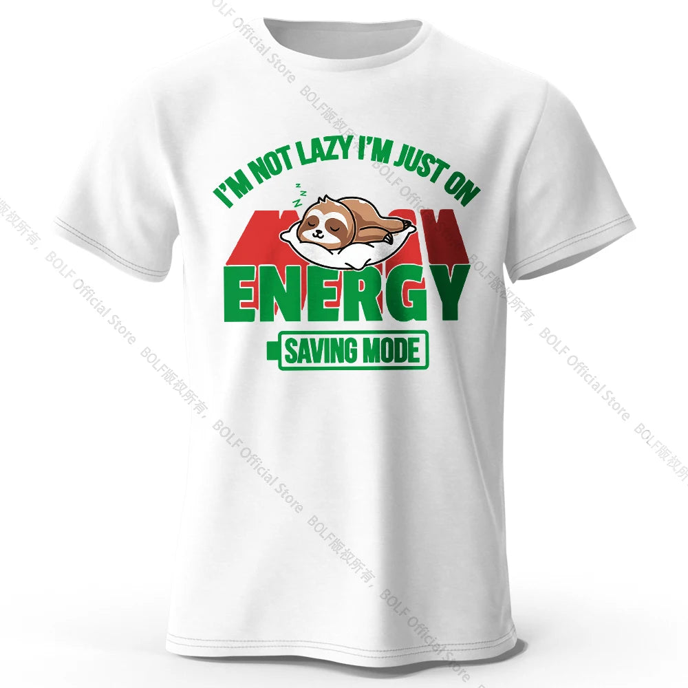 Men's Saving Mode Printed T-Shirt 100% Cotton Oversized Tech Graphic Tees for Women Summer Tops Geek Streetwear