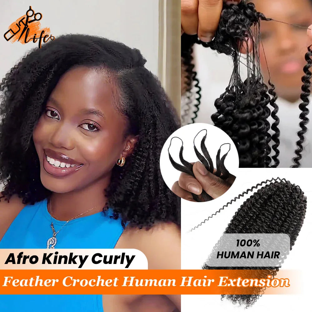 3rd Generation Afro Kinky Curly Crochet Human Hair Extensions 7 Packs Pre Separated Knotless 100% Human Hair Crochet Extension