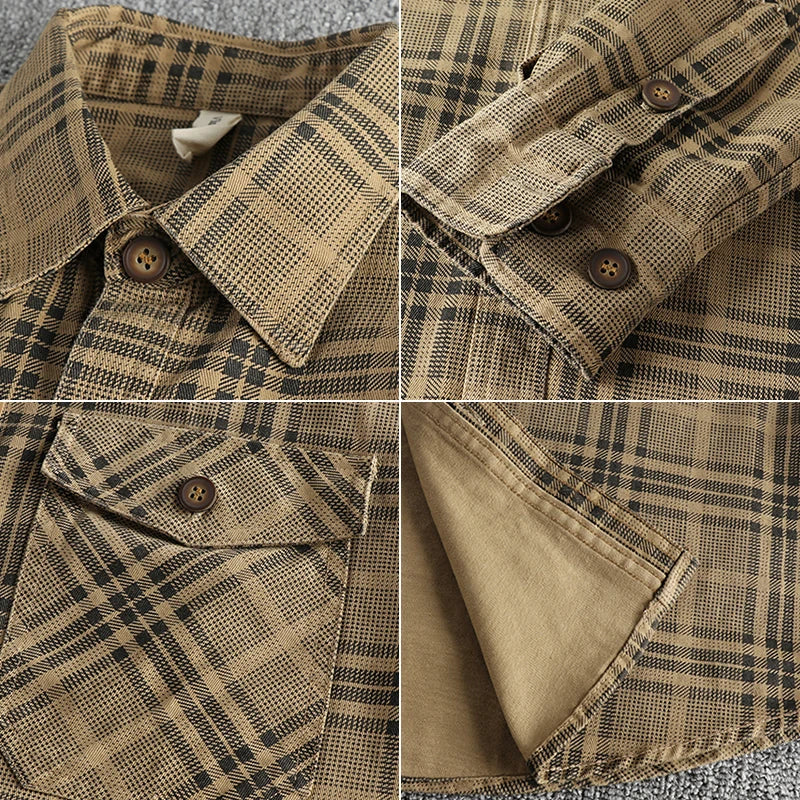 Trendy men's new fashion versatile plaid long sleeve shirt casual cotton washed thin coat