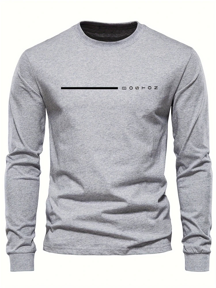 Mens Spring And Autumn Casual Fashion Loose Large Size Paris Pattern Printed Pullover Long Sleeve Gradient Round Neck Sweatshirt
