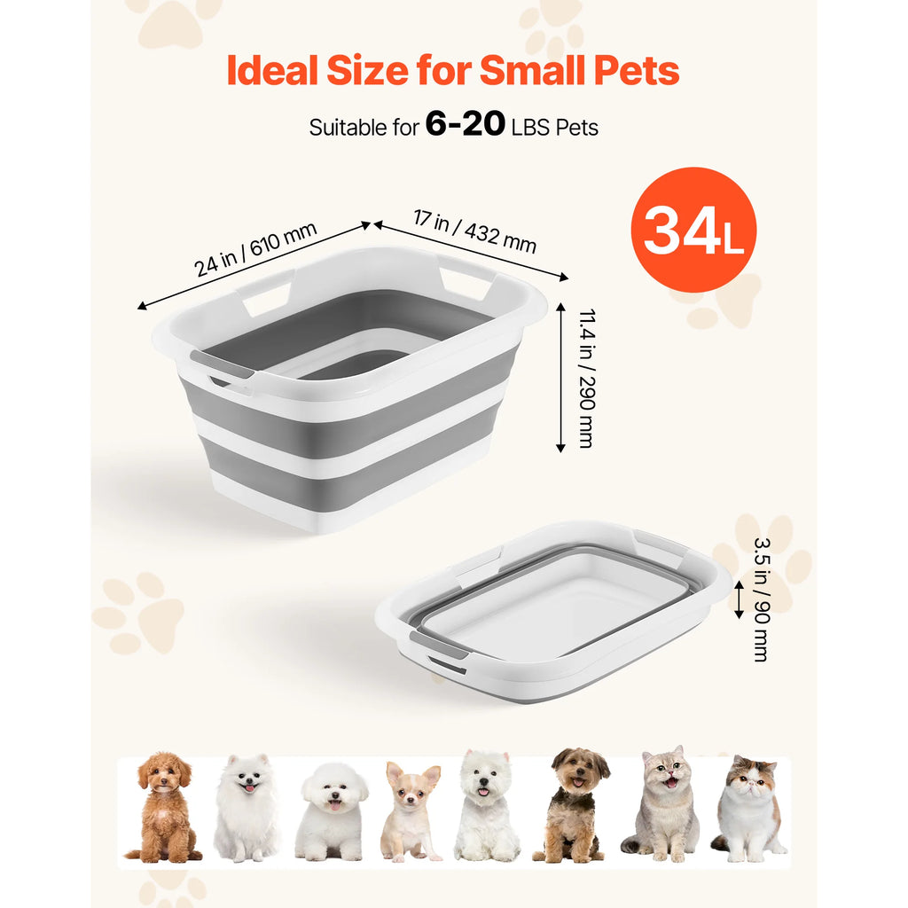 SucceBuy Dog Bathtub Collapsible Dog Bath Tub Portable Space-saving Built-In Drainage Hole for Small Pet Puppy Doggie Outdoor