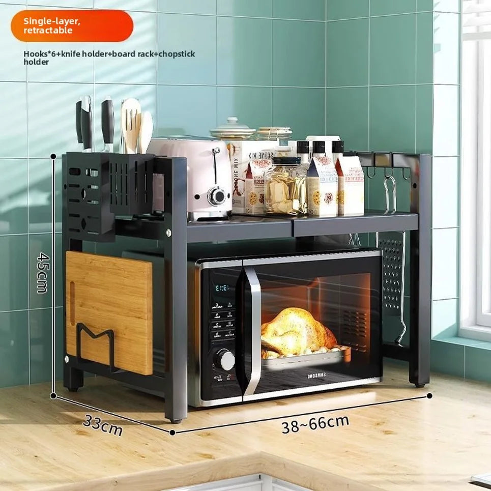 Expandable Kitchen Storage Rack Double Layer Microwave Oven Stand Countertop Holder for Rice Cooker Kitchen Organizer