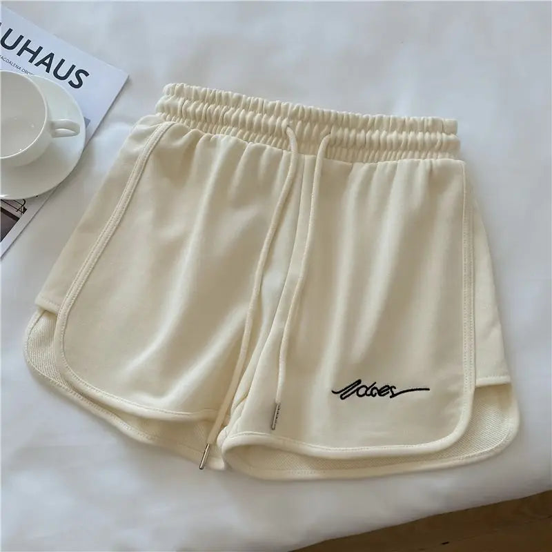 2026 Women Comfortable Loose Wide-legged Embroidered Drawstring A Pants Slim Waist Slim Fit Casual Home Versatile Sports Shorts