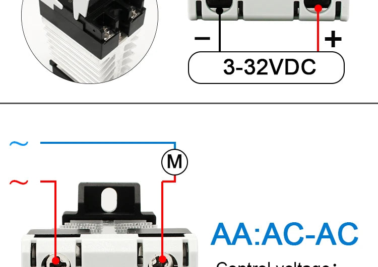 SSR Solid State Relay 24-480VAC Heat Sink Single Phase DIN Rail Mounted 10A 25A 40A 60A 80A 100A 120A DA AA DD Zero Crossing