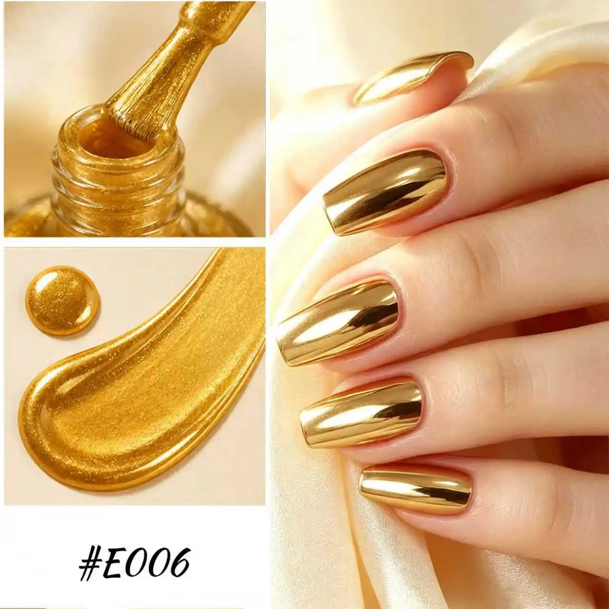 10ml Gold Metallic Nail Polish – Quick-Drying, No Lamp Required; Delivers a Long-Lasting, Natural Mirror-Like Metallic Finish.