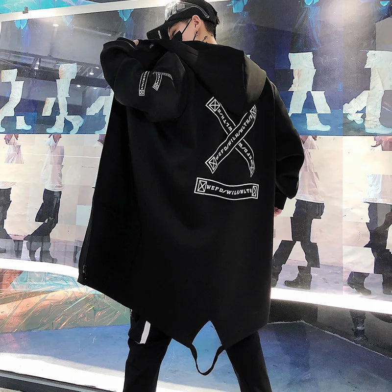 2025 Mens Hooded Trench Coat Mid Long Windproof Jacket Outerwear Autumn Winter New Fashion Windbreaker Coat Parka Male